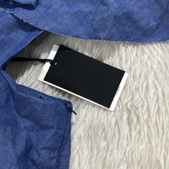 Zara blue denim ruffle cutout romper size medium new - Picture 4 of 6